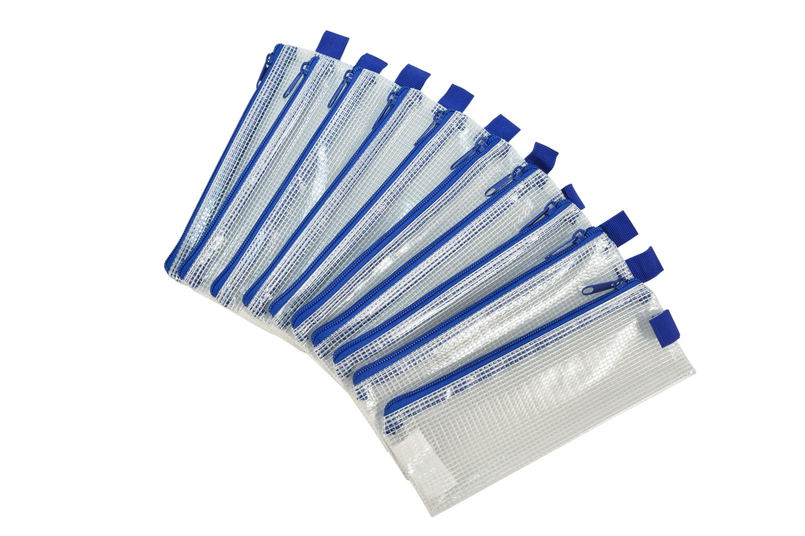 Sax Mesh Tool Case Pouch for Pencils, Pens, Markers, and School Supplies, 3 x 8 inches, Clear with Blue Trim, Pack of 10 - Image 3