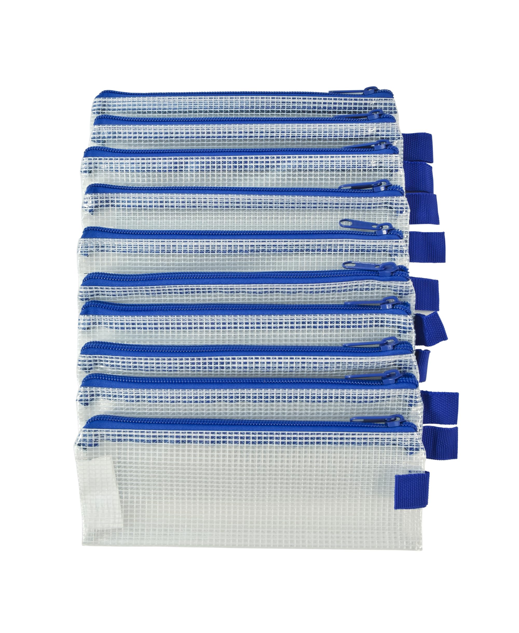 Sax Mesh Tool Case Pouch for Pencils, Pens, Markers, and School Supplies, 3 x 8 inches, Clear with Blue Trim, Pack of 10 - Image 4