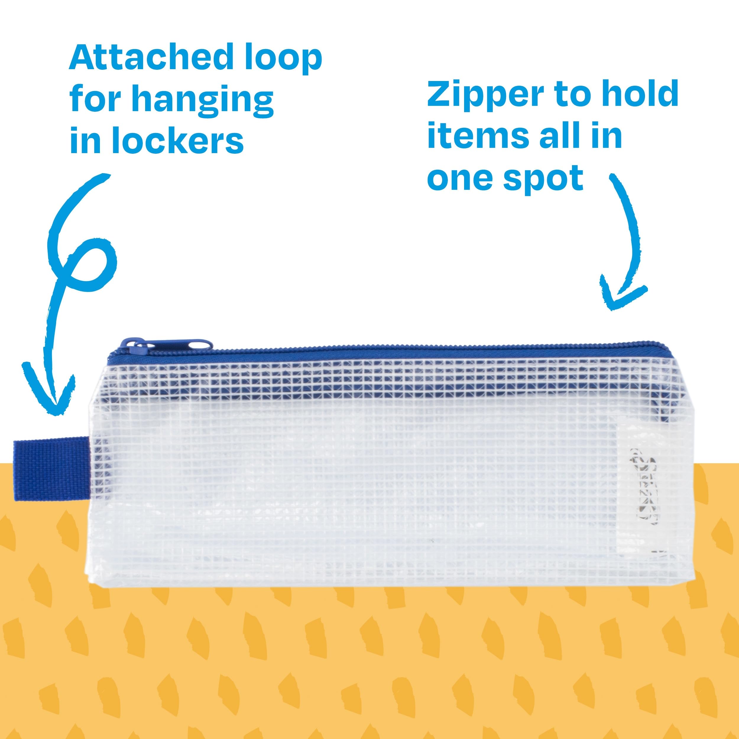 Sax Mesh Tool Case Pouch for Pencils, Pens, Markers, and School Supplies, 3 x 8 inches, Clear with Blue Trim, Pack of 10 - Image 6
