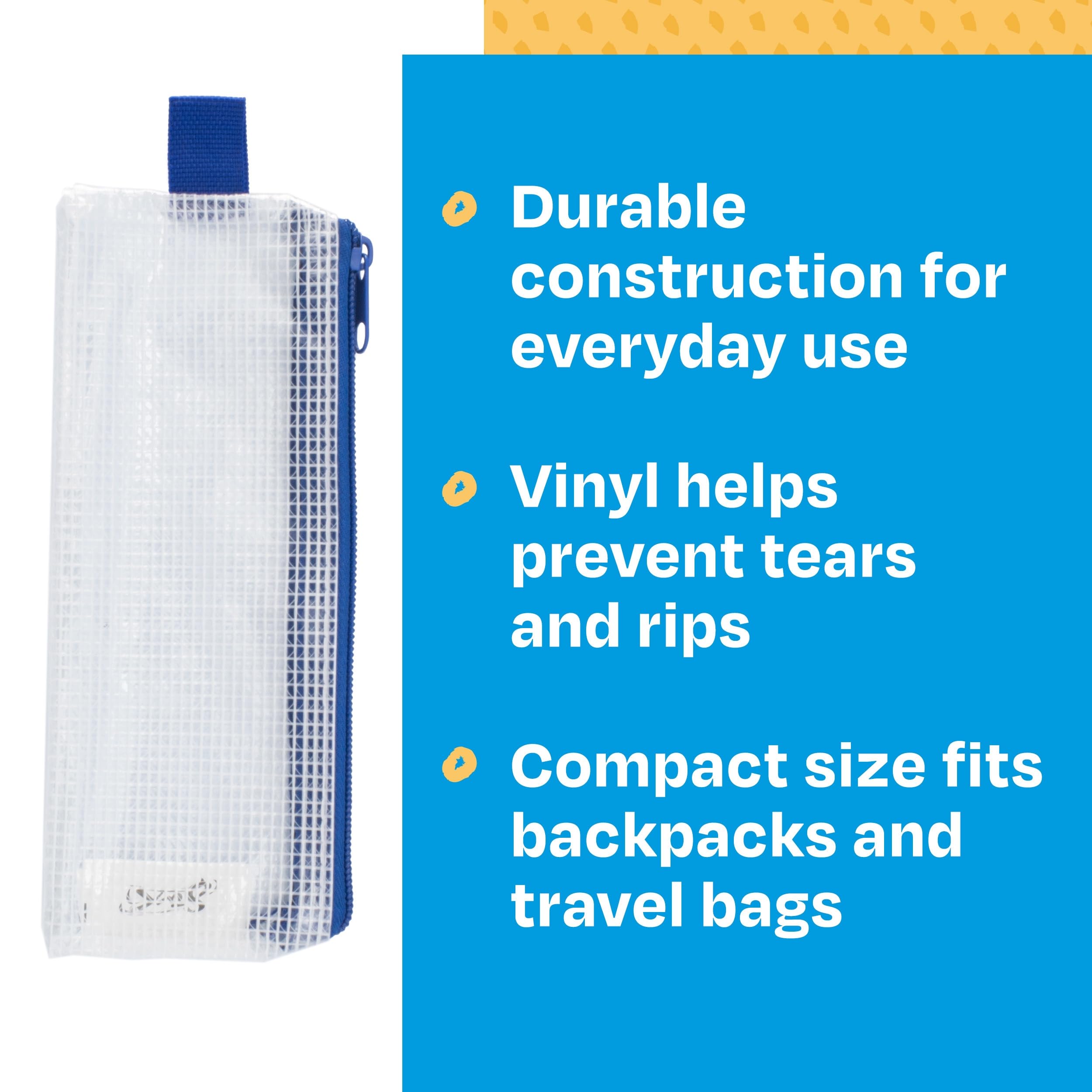 Sax Mesh Tool Case Pouch for Pencils, Pens, Markers, and School Supplies, 3 x 8 inches, Clear with Blue Trim, Pack of 10 - Image 7