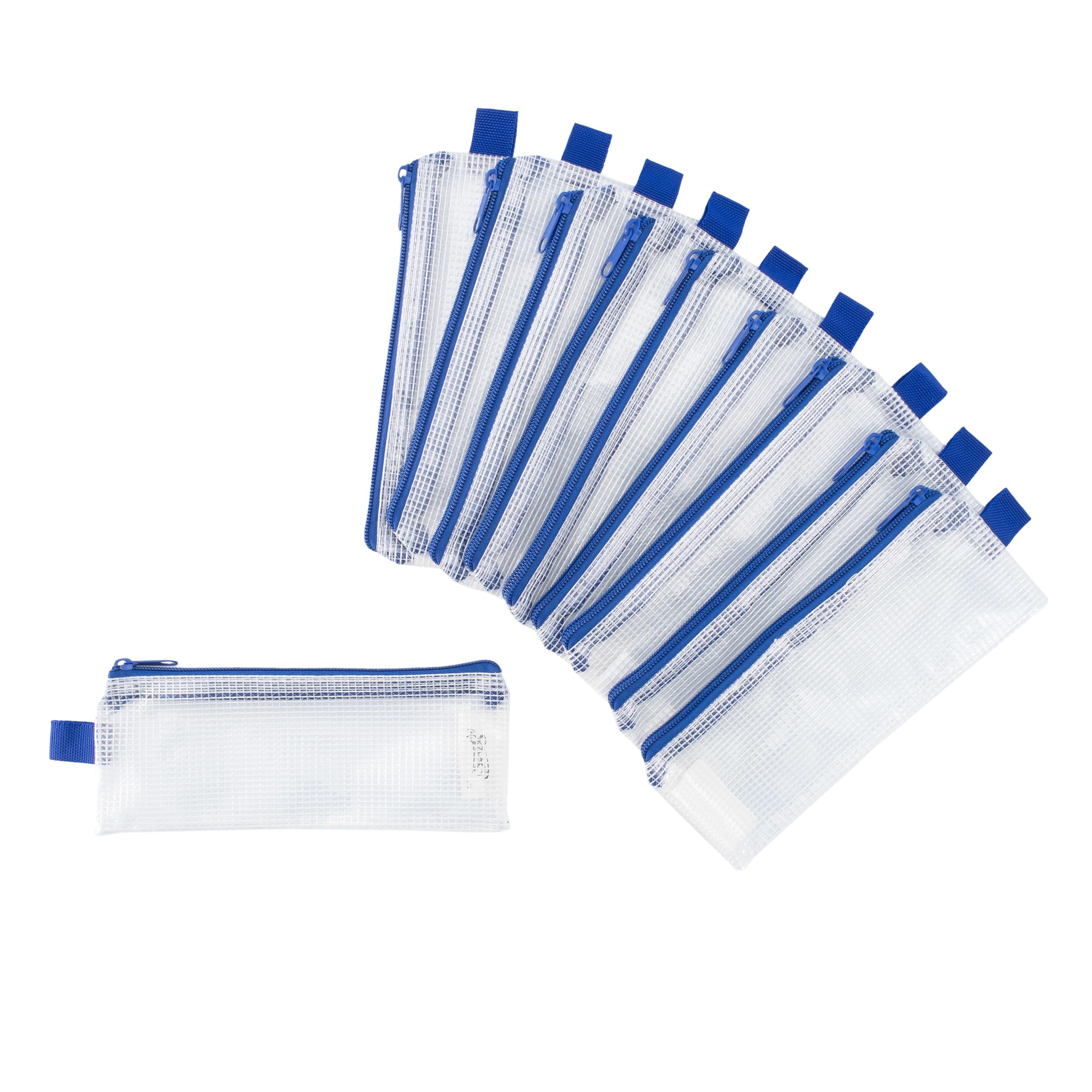 Sax Mesh Tool Case Pouch for Pencils, Pens, Markers, and School Supplies, 3 x 8 inches, Clear with Blue Trim, Pack of 10 - Image 9