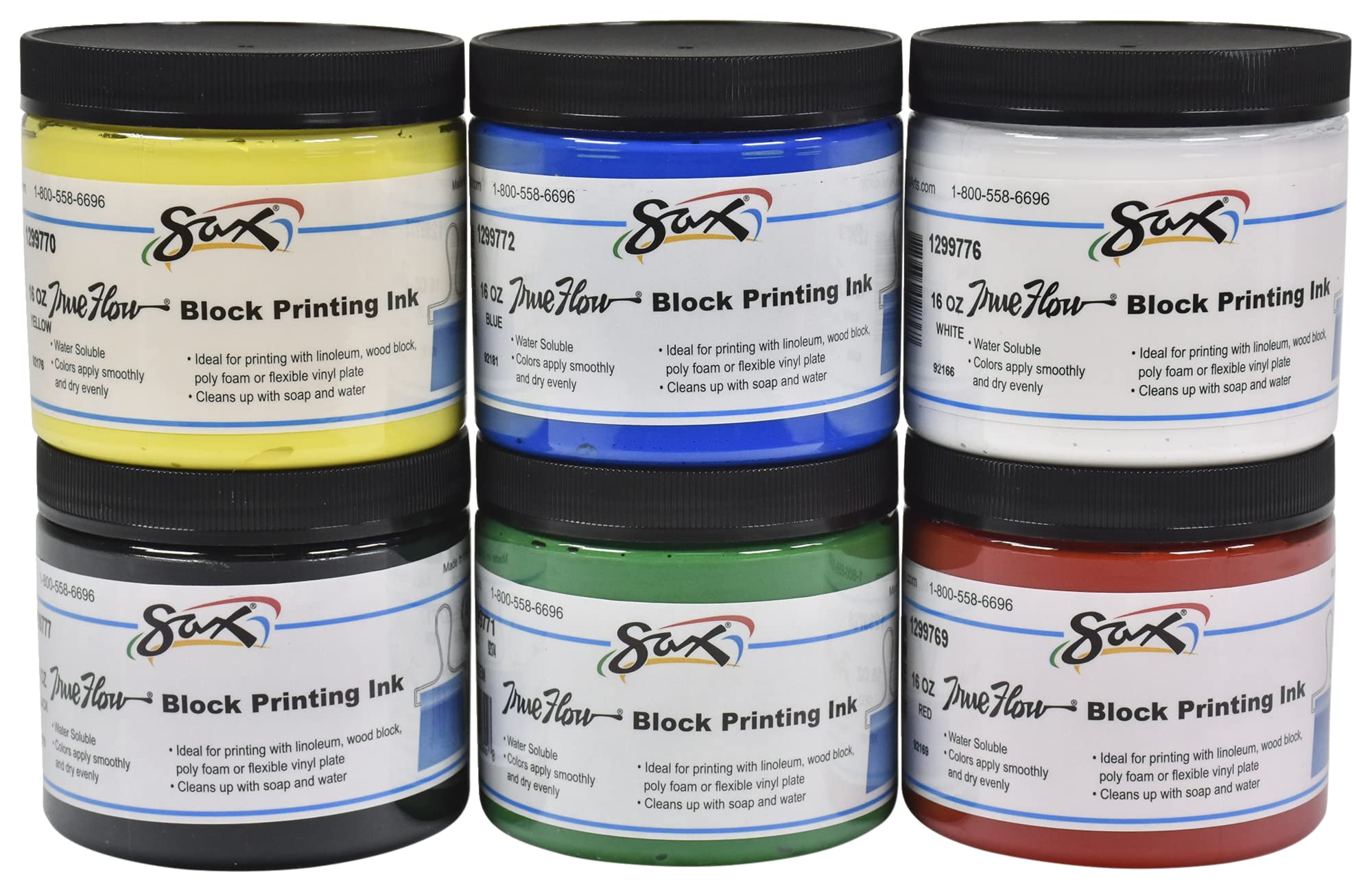 Sax True Flow Block Printing Ink - 16 Ounces - Assorted Colors - 1299780, Pint, Set of 6 - Image 5