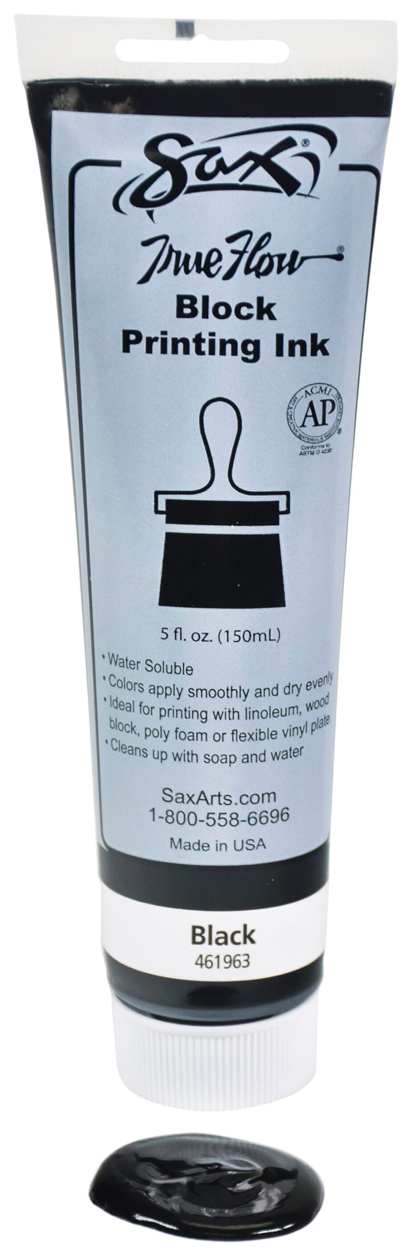 Sax True Flow Water Soluble Block Printing Ink - 5 Ounce Tube - Black - Image 3