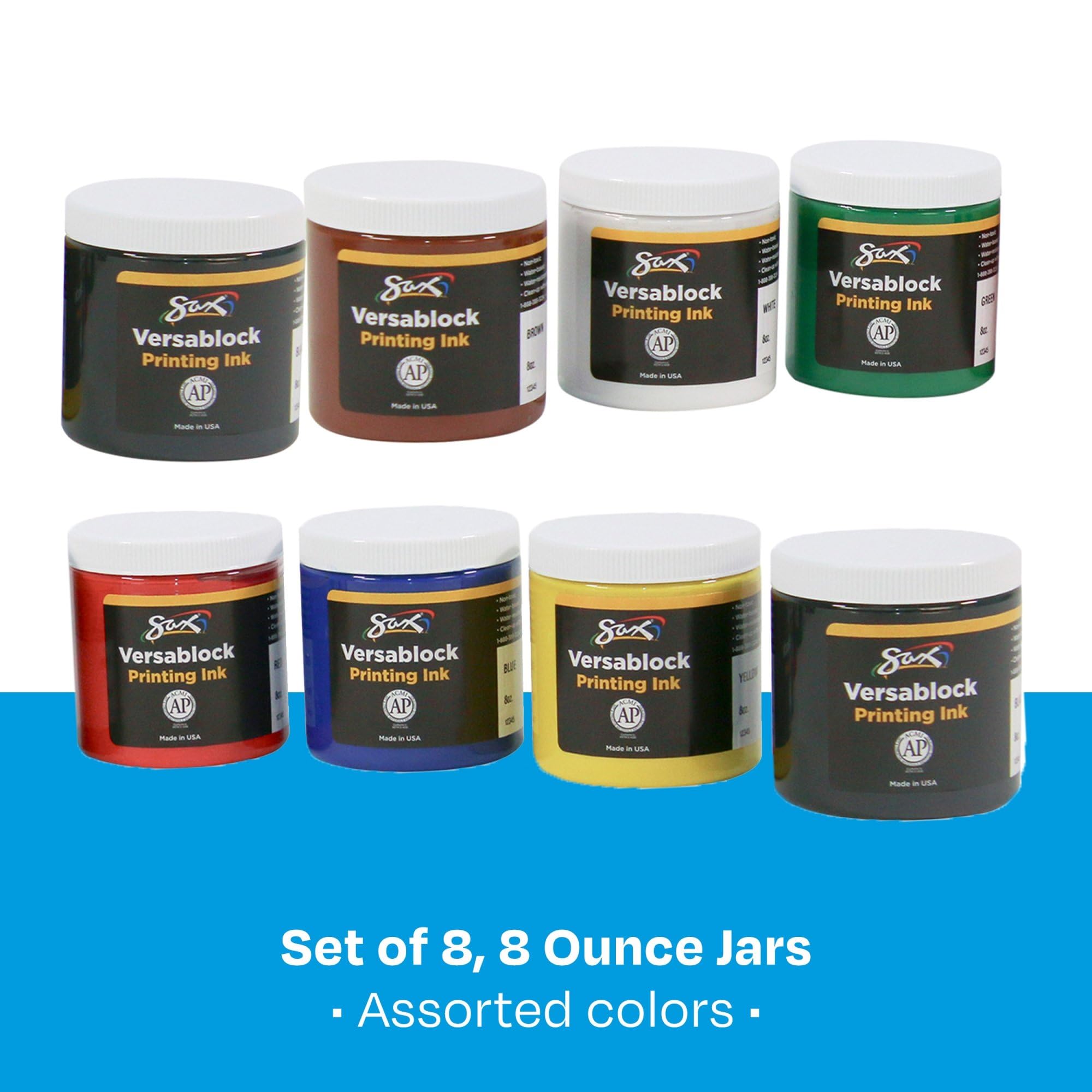 Sax Versablock Block Printing Inks for School and Arts and Crafts Use, Assorted Colors, 8 Ounce Jars, Set of 8 - Image 4